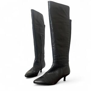 Nine West Black Leather Knee High Kitten Heel Boots Size 6